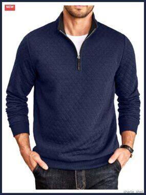 Men's Quilted Quarter Zip Pullover Mock Neck Sweatshirt